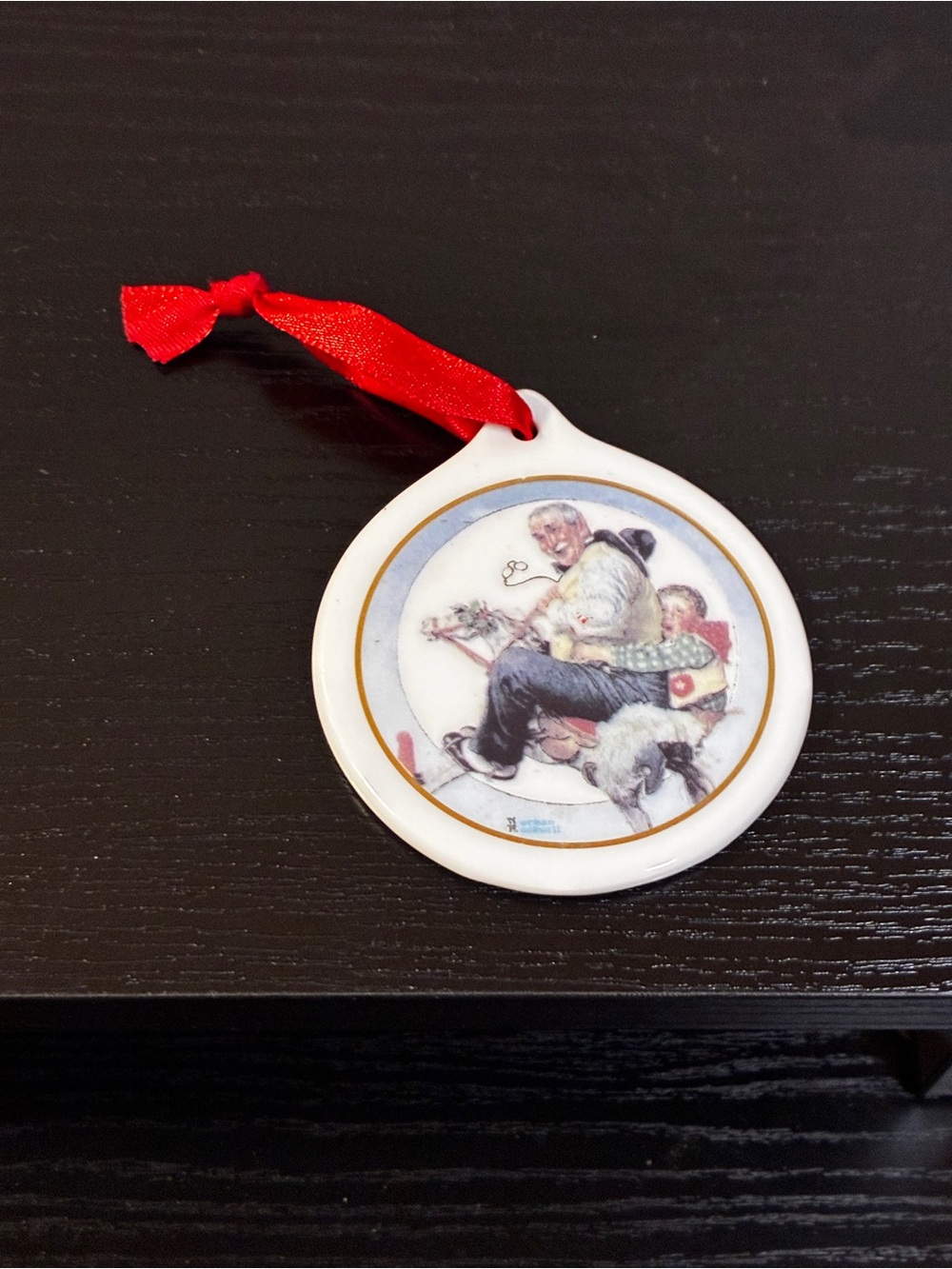 JC Penney Norman Rockwell Gramps at the Reins Christmas Ornament Promotion Vtg